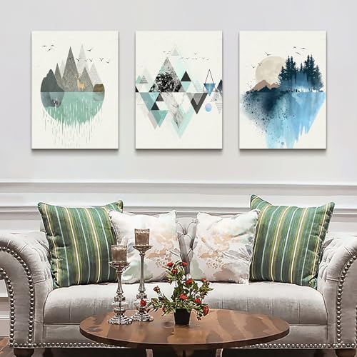 DZRWUBHS Geometry Mountain Wall Painting Canvas Art for Living Room & Bedroom - Modern Abstract Pictures, 20x28 in