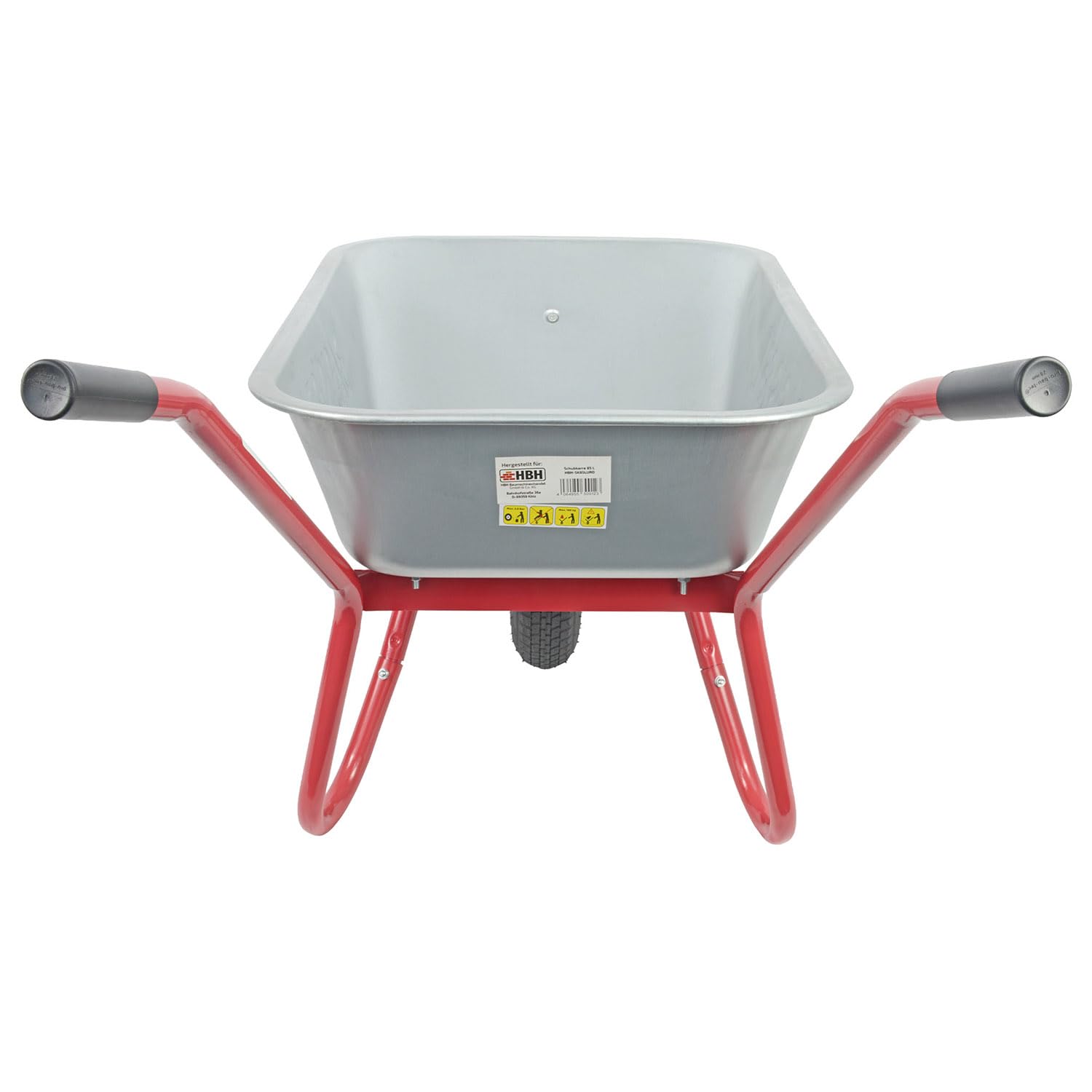 HBH Schubkarre 85 Liter Garten, bis 160kg Tragkragkraft, ideale Gartenschubkarre, Luftrad 4,00-8, Stahlfelge mit Kugellager, verzinkte Stahlmulde, mit Muldenstützbügel und Kippbügel, Farbe rot