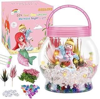 ACELIFE Gifts for 5 6 7 8 9 10 Year Old Girls, Girls Toys Art and Craft Kits for Kids, DIY Your Own Princess & Mermaid Night Light, Terrarium Kit with Unicorn Toys Gifts for Girls Age 5-12 Years Old