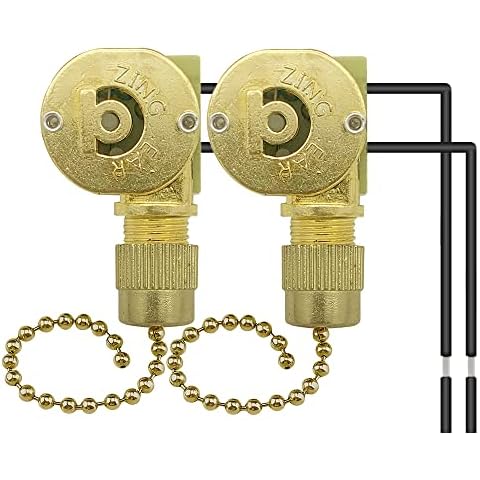 Dotlite Ceiling Fan Light Switch ZE-109M Two-wire Metal Zing Ear On and Off for Ceiling Light Fans Lamps Parts and Wall Lights Pull Chain Switch Replacement (Gold 2Pack) Cover