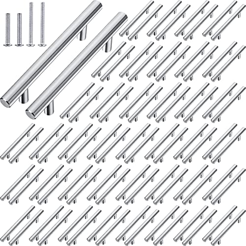 Nuogo 50 Pack 6 Inch Brushed Cabinet Pulls Kitchen Stainless Steel Drawer Handles 3-3/4 Hole Center Bar Cabinet Hardware Silver Drawer Handles for Door Furniture
