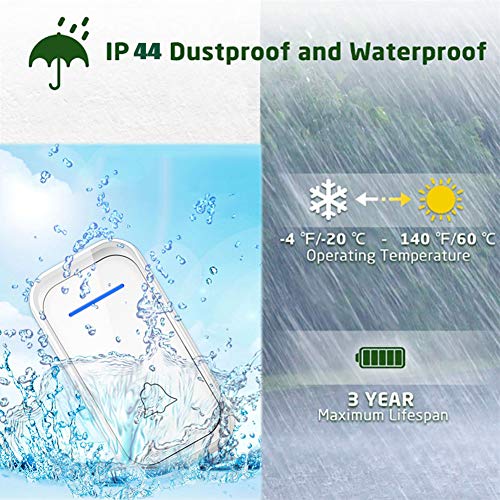 Timbre inalámbrico con timbre inalámbrico impermeable, alcance de 300 m, 2 botones, 6 receptores, 38 tonos de llamada, indicador LED, 4 niveles de volumen