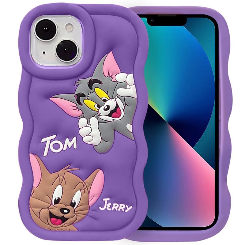 Image of COVERLY for iPhone 12 Pro Cartoon Case, Smart 3D Cute Curly Wavy Side Full Protective Flexible Unbreakable Back Case Soft Silicone Stylish Fashion Aesthetic Cover for Apple iPhone 12 Pro (Purple)