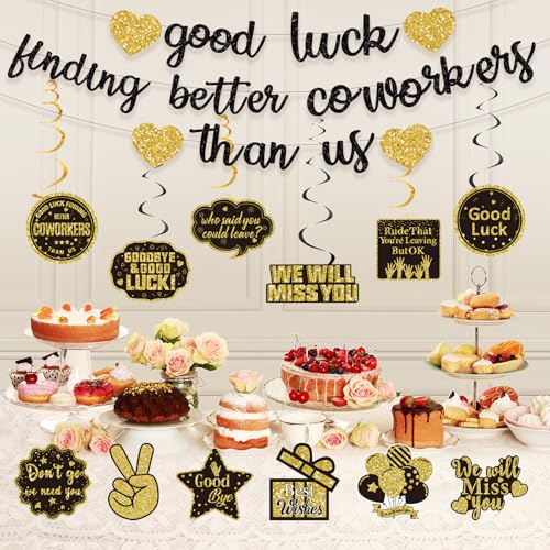 Image of Pre-Strung Good Luck Finding Better Coworkers Than Us Gold Glitter Banner, Going Away Party We Will Miss You Decorations, Great for Goodbye Farewell Job Change Party