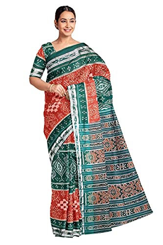 Image of COTTONSILK & KHANDUAPATA Odisha Sambalpuri Handloom Ikat Women Cotton Saree, Odisha Handloom Handmade Pure Cotton Khandua Saree, Ikkat Orissa Traditional Handloom Saree Without Blouse 12
