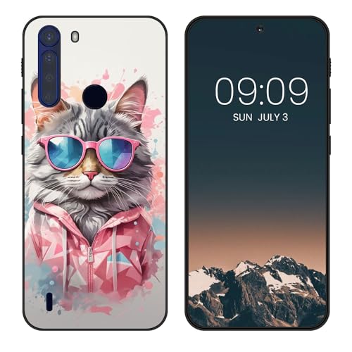 WUACYEAMING Funda Bonita para Motorola One Fusion,Carcasa con Aesthetic Lindo Dibujos,Ultrafina Suave TPU Antigolpes Case Divertidas Diseño Negro-Gatos