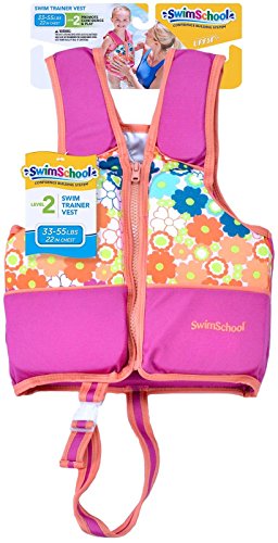 Swimschool Swim Trainer Vest, Adjustable Safety Strap, Easy On and Off, Medium/Large, 33 lbs. to 55 lbs., Pink