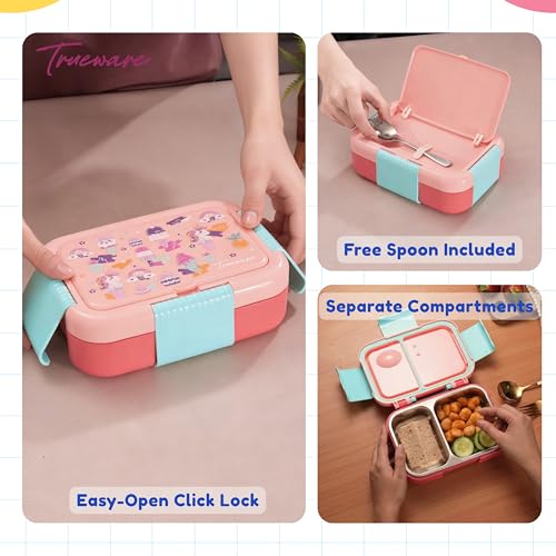 Image of Trueware Galaxy 2 304 Stainless Steel PU Insulated Lunch Box with Two Compartment BPA Free, Food Grade Ideal for School, Picnic, Office & Outdoor - 530ml