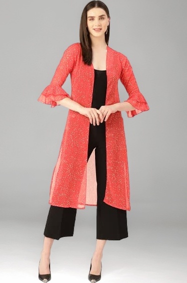 Women's Georgette Floral Print Long Shrug