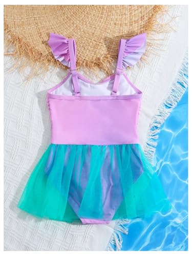 WDIRARA Toddler Girl's One Piece Swimsuit Ruffle Ruched Sleeveless Bathing Suit with Mesh Skirt2