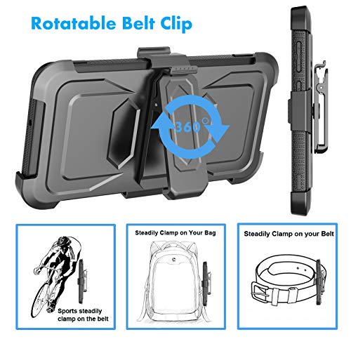 Njjex Rugged Case For Samsung Galaxy A21, For Galaxy A21 Case With Tempered Glass Screen Protector [2 Pack], [Nbeck] Shockproof Heavy Duty Locking Swivel Holster Belt Clip Kickstand Hard Cover [Black] #TOP5