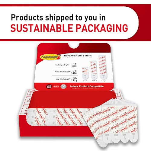 Command Medium Refill Strips, 36 Command Strips, Damage-Free Hanging, Reuse Medium Indoor Wall Hooks, No Tools Removable Adhesive for Home Decor