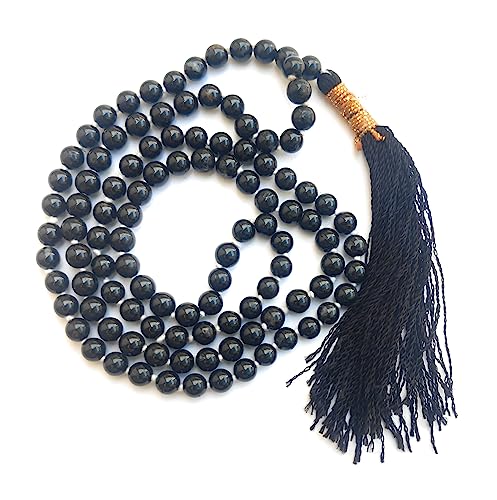 Image of Apnisanskriti Premium Black Tourmaline Stone Mala for Men and Women (6mm, AAA Quality, Lab Certified, 108+1) - Natural Stone Beads Mala - Pack of 1