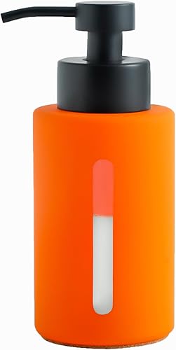 Enra Dispensador de jabón de vidrio de otoño con ventana, dispensador de jabón de baño naranja de 12 onzas con bomba de loción de acero inoxidable,