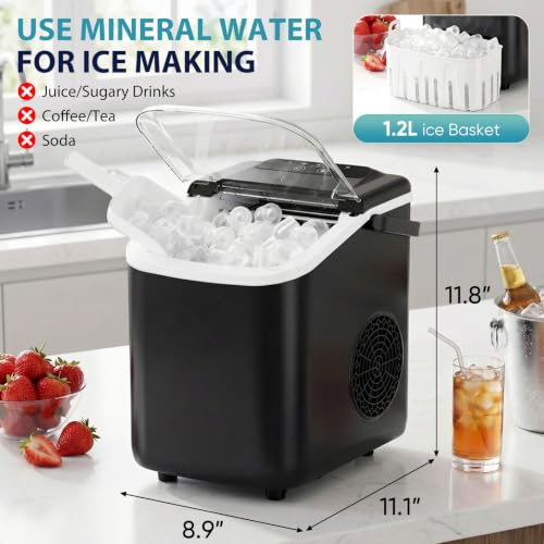 Image of DUMOS Ice Maker Countertop, Ice Machine with Portable Handle, Basket and Scoop, 26lbs Daily, 9 Bullet Cubes in 6-8 Mins, Auto-Cleaning for Home, Kitchen, Office, Outdoors, RV Camping