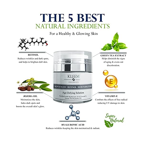 Anti-Aging-Retinol-Moisturizer-Cream-for-Face-and-Neck-with-25-Retinol-and-Hyaluronic-Acid-Top-Night-Anti-Wrinkle-Facial-Cream-for-Men-Women-to-Reduce-Wrinkles-Dark-Spots-Cruelty-Free Kleem Organics Retinol Moisturizer - 2.5% Retinol and Hyaluronic Acid for Face Rejuvenation and Anti Aging - For Women and Men