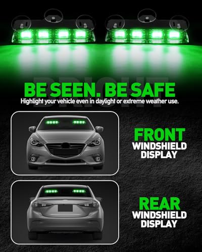 image for HLauto 2002L Emergency Dash Strobe Lights: 2x8.5 inch Green Safety Lig