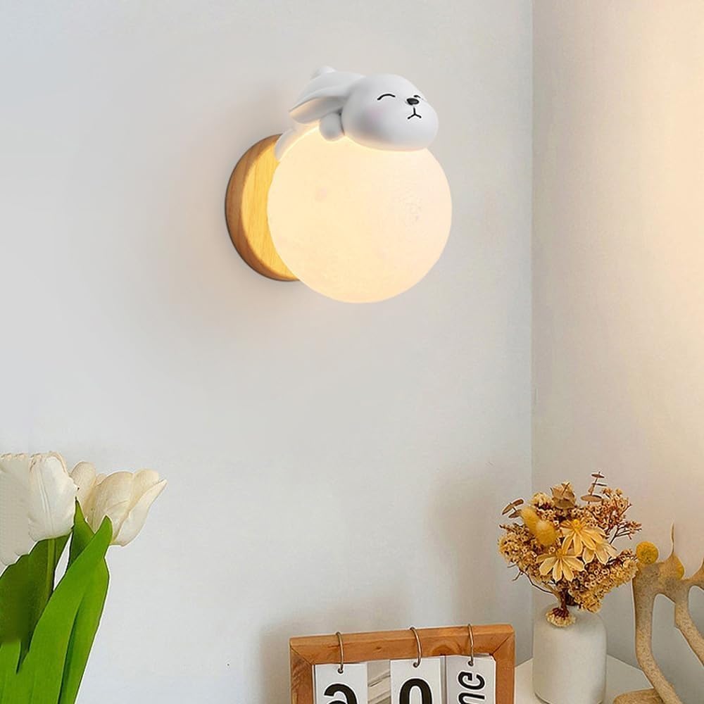 Lampada da Parete Moderna Nordica per Cameretta dei Bambini - Simpatico Cartone Animato Coniglio Luna Sferica Minimalista