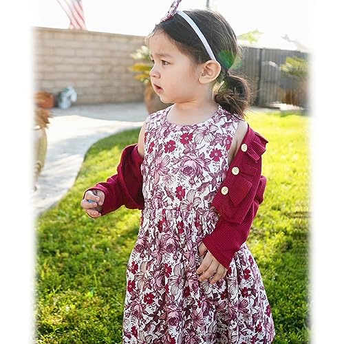 HINTINA Toddler Little Girls Dress And Cardigan Sets 2 Piece Floral Print Sleeveless Dress and Long Sleeve Cardigan Set3