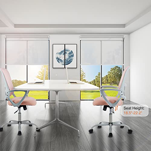 Image of Sweetcrispy Ergonomic Mid-Back Mesh Home Office Desk Chair with Wheels, Managerial Executive Chair with Lumbar Support, and Comfortable Armrests for Home, Bedroom, Study, Office, Pink