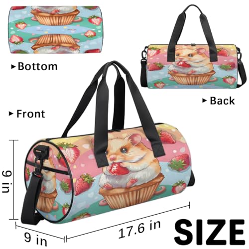 Squirrel Cake Strawberries Travel Gym Bag Waterproof Sport Dance Bag for Women Men Portable Gymnastics Duffel Bags Canvas Tote Carry on Handbag for Workout Overnight Weekender3