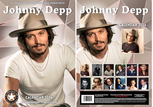 Johnny Depp - Calendario 2026, formato A3, 30 x 42 cm, 12 mesi di grande fotografia
