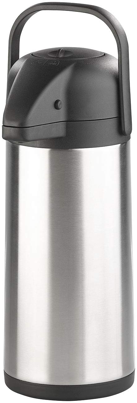 Rosenstein & Söhne Jarras para bebidas calientes - Latas de bomba: Jarra de vacío de doble pared con sistema de bombeo, Acero inoxidable, 3 litros (Jarra de bomba, Dispensador de café, Termo)