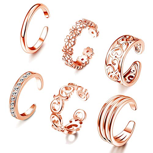 LOLIAS 6Pcs Open Toe Rings for Women Adjustable Toe Band Ring Set Gifts Summer Beach Foot Jewelry,Rose Gold