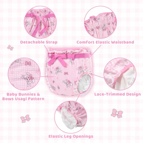 Image of Littleforbig Silky Adult Ribbon Omutsu Diaper Wrap Cover Washable Adjustable Reusable Waterproof - Bunnies & Bows Usagi