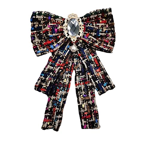 Women's Pre-Tied Bowknot Elegant Ribbon Brooch Pearl Rhinestone Neck Tie Pin for Ladies Girls Suit Shirt Pins Fashion Collar Clothing Accessories for Daughter Mom Sister Xmas Birthday