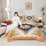 Sun Moon Trippy Comforter Set Queen, Star Galaxy Boho Exotic Bedding Set 3pcs for Kids Teens Adults Room Decor, Geometric Creative Quilt Set, Colorful Bright Duvet Insert with 2 Pillowcases