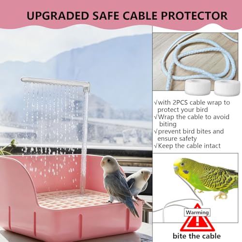Image of kathson Parrot Bathtub, Automatic Bird Bath Indoor,Parakeet Shower Fountain,Parrot Bath Tub for Pet Birds, Cockatiel, Conure, Budgie, Lovebird, African Grey, Finches (Pink)