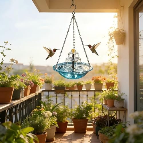 Fuente para pájaros solar en cascada que decora tu terraza y balcón exterior 4