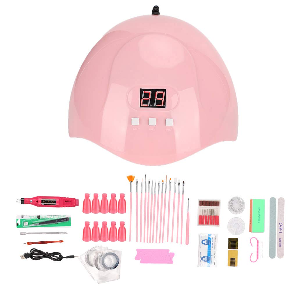 Kit De Uñas Arte Herramientas, Kit De Uñas para Manicura con Lámpara UV 54W Bloque De Pulido Uñas De Estrás Juego De Limas De Uñas Pinceles para Uñas