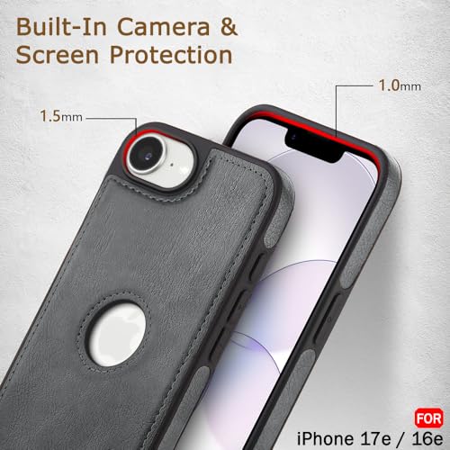 Image of TheGiftKart for iPhone 16e / iPhone 17e Case, Leather Finish Back Cover, Shockproof Design, Raised Edges for Camera & Screen Protection, Stunning Minimalist Design Back Cover Case (Black, Grey)