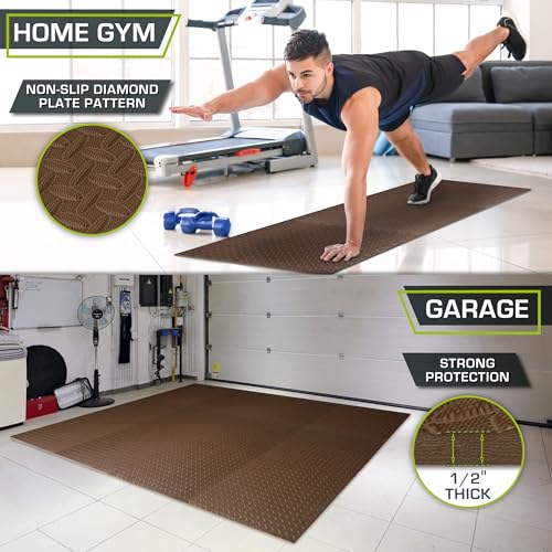Image of ProsourceFit Exercise Puzzle Mat 1 /2-inch, EVA Interlocking Foam Floor Tiles for Home Gym, Workout Equipment, Kids Play Areas, Brown, 48 Sq Ft - 12 Tiles