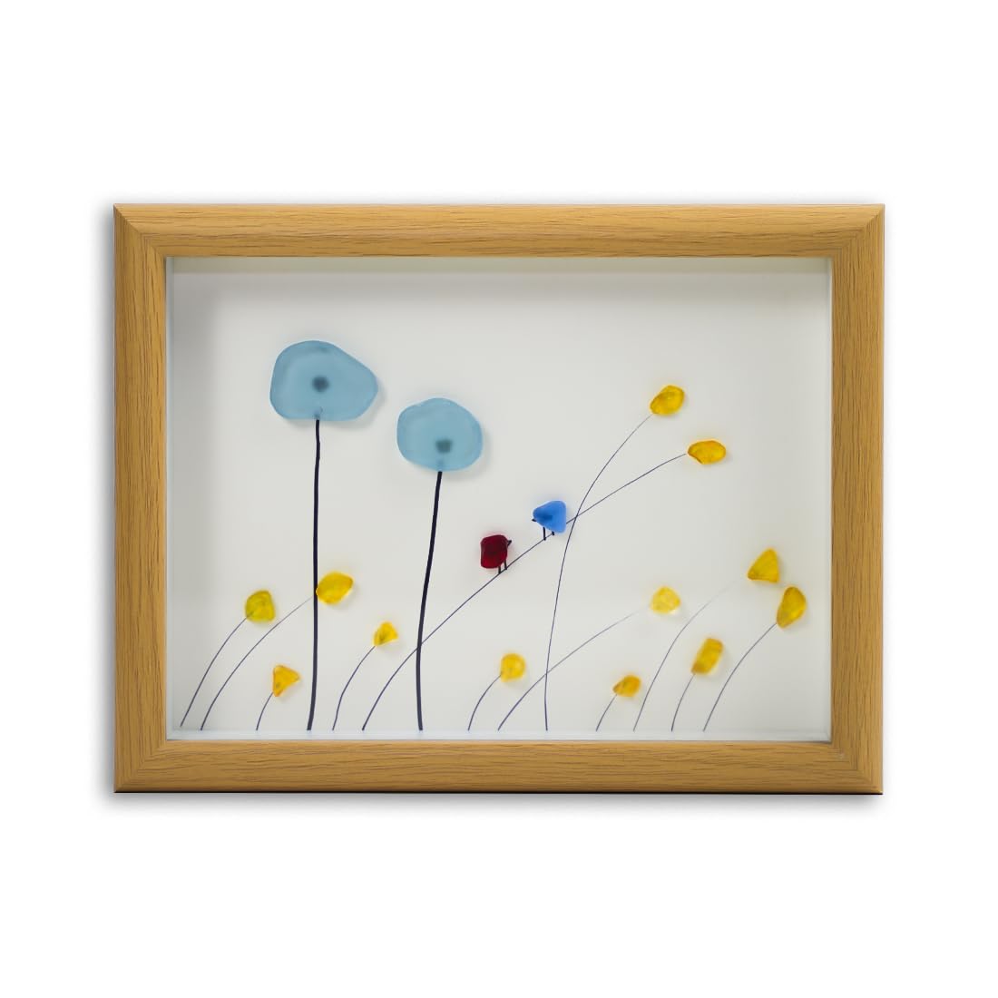 Generic Love Birds Sea Glass Framed Art Decor,Dandelion Flower Gifts Seaglass Art Wooden Friendship Plaque with Birds,Best Birthday,Gifts for Ladies,Wife,Husband,Friends
