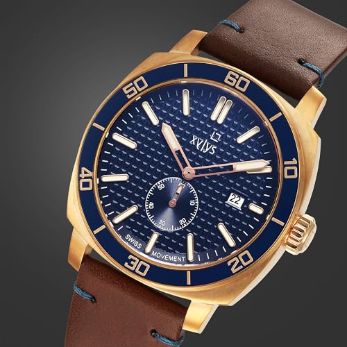 Image of Xylys Patina Quartz Analog Blue Dial Brown Leather Strap Watch for Men