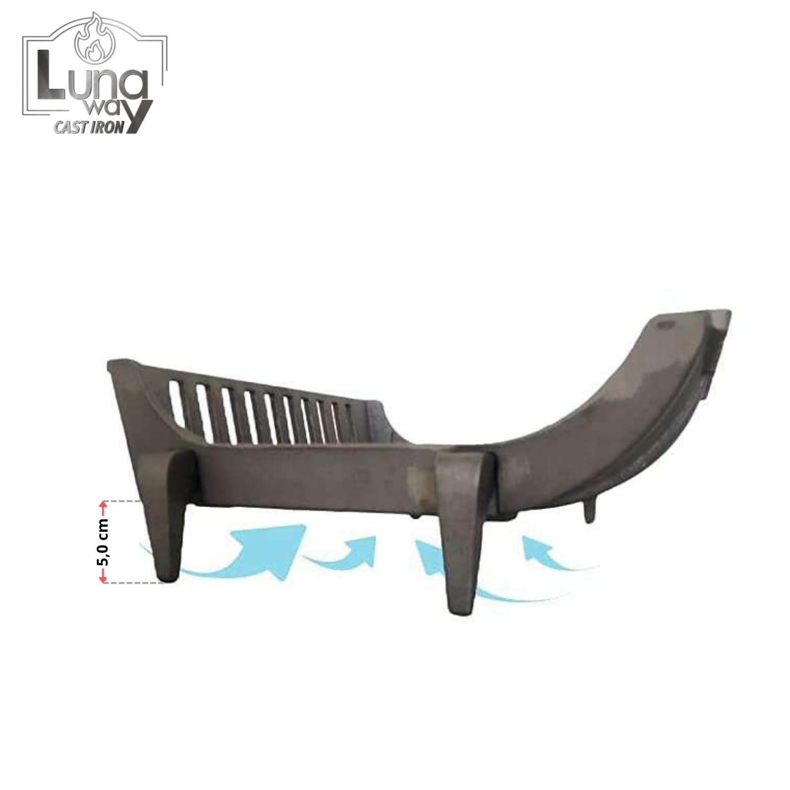 Lunaway – Soporte de leña de hierro fundido para chimenea – Dimensiones anverso 68 enverso 57 x 39 x 15 cm (Pies lineales)