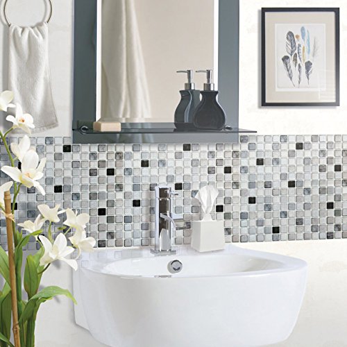 Beaustile Decorative Tile Stickers Peel Stick Backsplash Fire Retardant Tile Sheet (Monocrome) (2, 12.2" X 12.2") #TOP7
