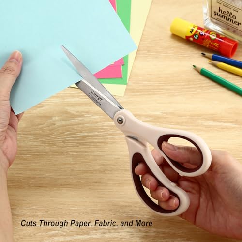 LIVINGO 3 Pack 8\" Sharp Scissors All Purpose - Titanium Coated Stainless Steel Blades for Office, School & Home Crafting Cutting Fabric, Paper - Sky Blue & Dusty Pink & Beige
