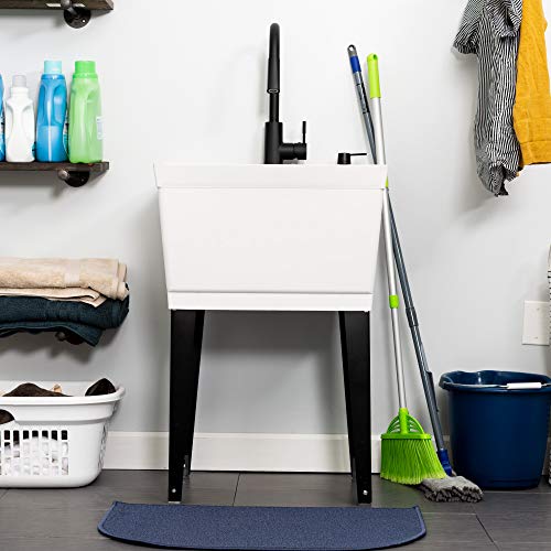 VETTA White Utility Sink Laundry Tub With High Arc Black Kitchen Faucet By VETTA - Pull Down Sprayer Spout, Heavy Duty Slop Sinks For Washing Room, Basement, Garage, or Shop, Free Standing Tubs - Thumbnail 2