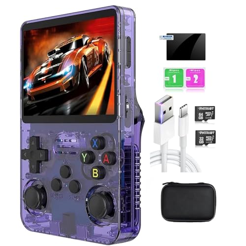 Image of R36S Retro Handheld Game Console With 64G 3.5 Inch IPS Screen Built-In 20000+ Classic Games Open Source Linux System Portable Pocket Video Player With 3200Mah Battery(Transparent Purple)