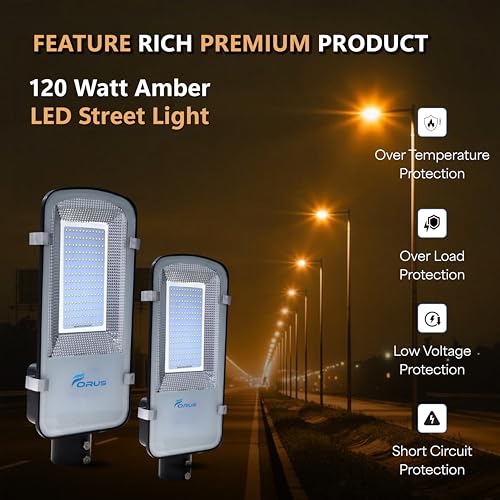 Image of Forus 120W LED Street Light with Clamp, IP66 Waterproof Outdoor LED Street Light, High Lumen 14400lm Amber, Aluminium Body for Road, Parking Lot, Garden & Industrial Outdoor Lighting (1 Pc)