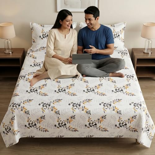 Image of Mafatlal 186 TC Metro Cotton Double Bed Bedsheet | 90x100 Inch|Soft, Breathable & Lightweight | Includes 2 Pillow Covers| Cool Grey 1