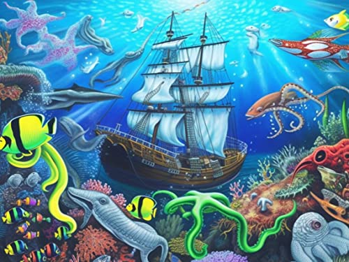 Reofrey DIY Diamond Art Kits for Adults Ocean, Animal Full Drill Round Rhinestone Diamond Painting Kits, Cross Stitch Embroidery Canvas for Crafts Decor (30x40 cm/ 12x16 inch)