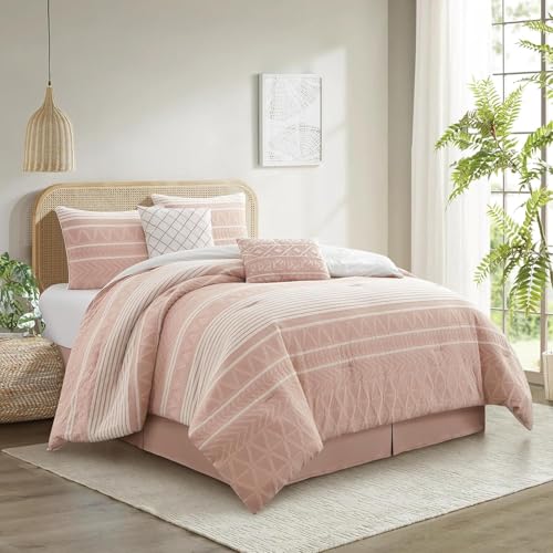 Grand Avenue Cotton Queen Size Comforter Set, 6 Piece, Blush