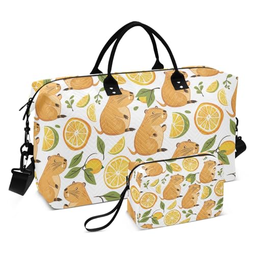 Funny Baby Capybaras Travel Duffle Bag,Large Weekender Travel Bag for Women Men Waterproof Luggage Bag with Trolley Sleeve,Airplane Travel Essentials for Flying