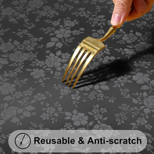 Image of Smiry Oval Waterproof Heavy Duty Vinyl Tablecloths, 52 x 70 Inch | Wipeable Washable Floral Embossed Table Cover for Kitchen and Dining Room, Indoor & Outdoor Use, Black