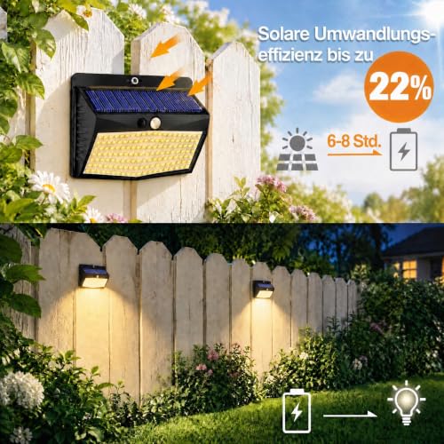 Peasur Warmweiß Solarlampen für außen mit bewegungsmelder [3 Stück], 168 Led Strahler mit Bewegungsmelder Außen 3 Modi… – Ansicht 2